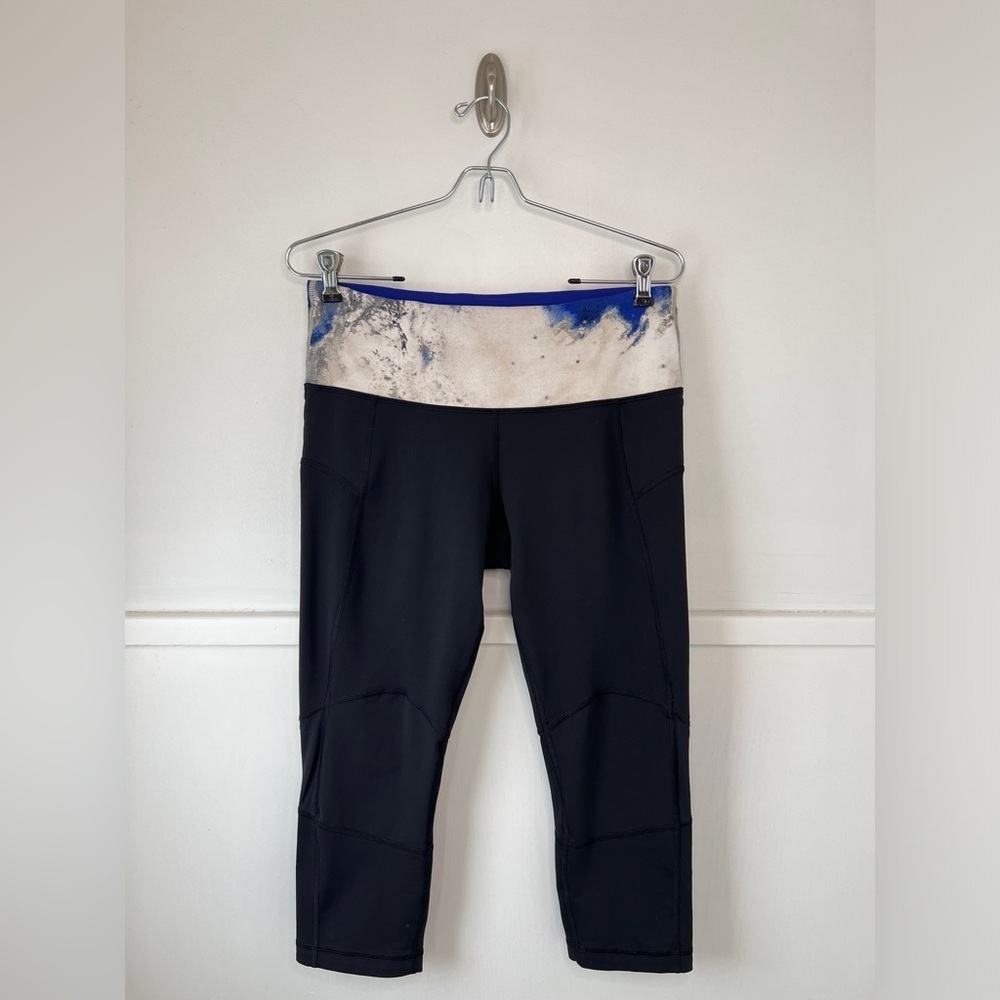 Lululemon Run: Bright At Night Crop Black/Milky Way Multi Print/Pigment Blue